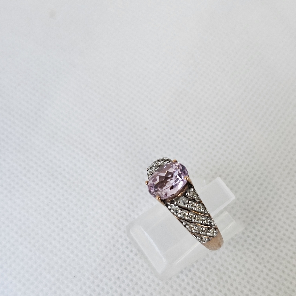 Natural Pink Kunzite & Diamond Ring 18k Rose Gold Sterling Silver Size 7.5 - Picture 10 of 12